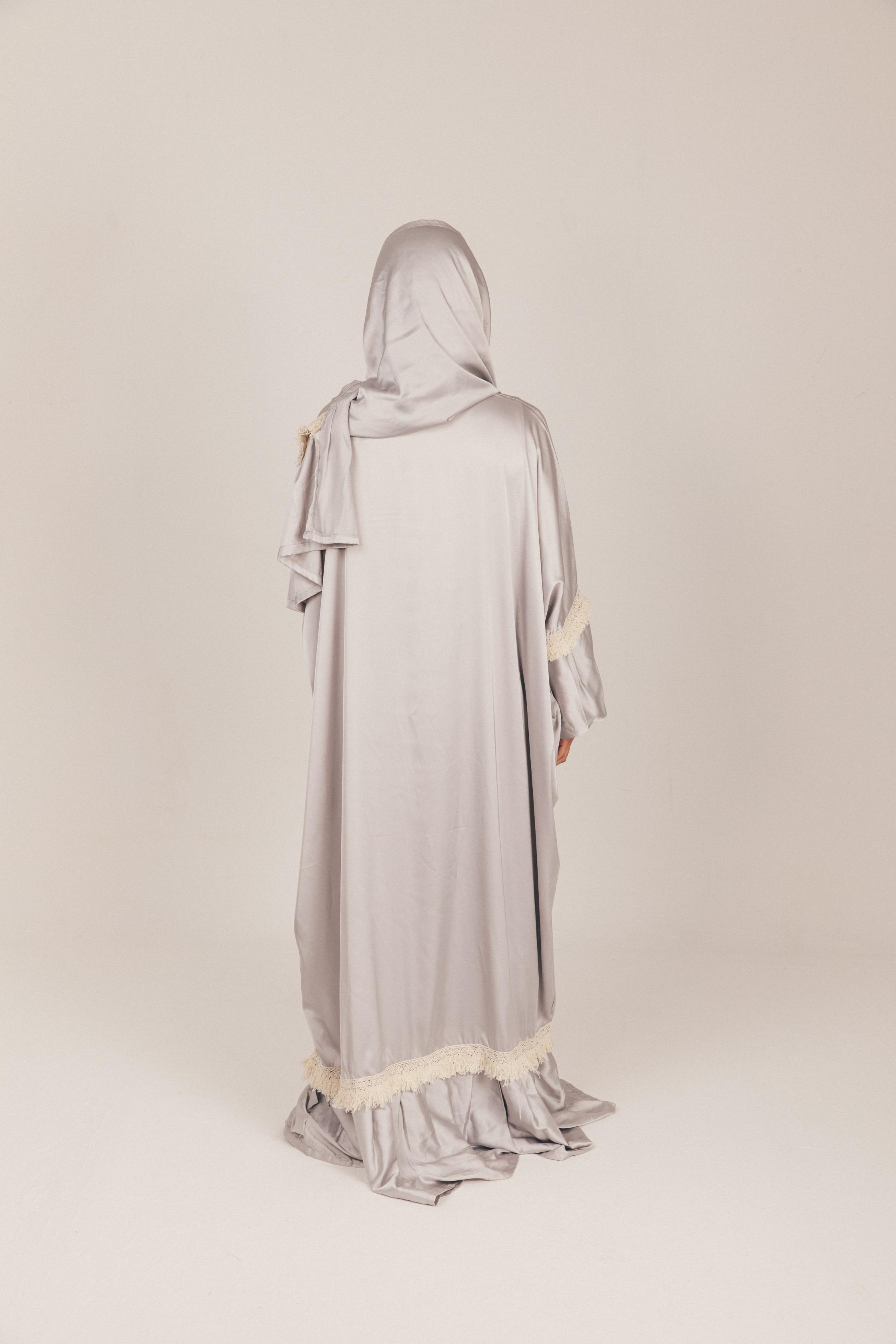 Silver Satin Prayer Wear with Scarf