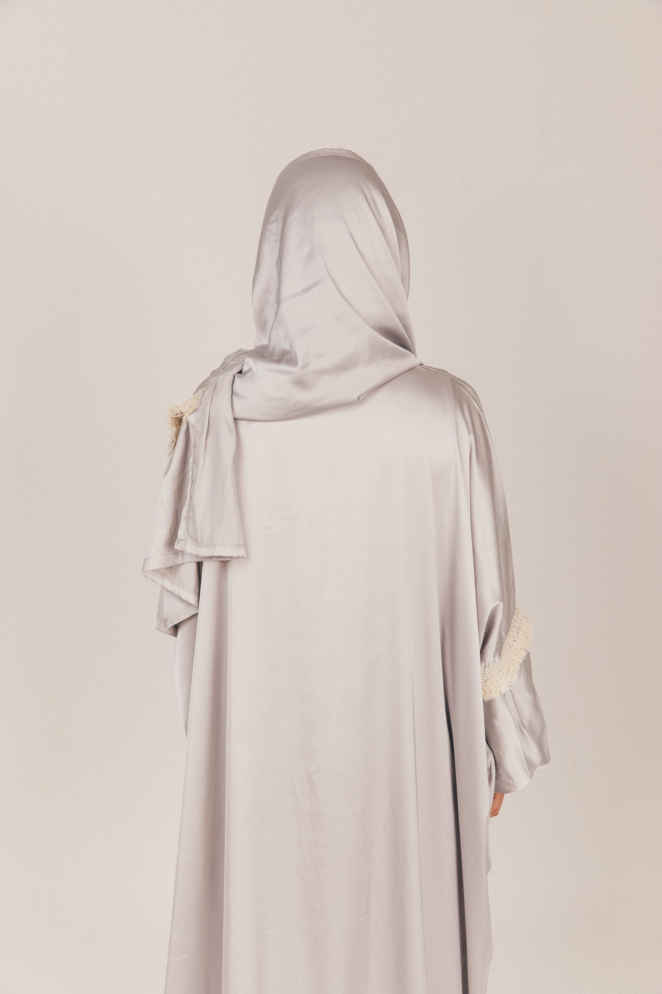 Silver Satin Prayer Wear with Scarf