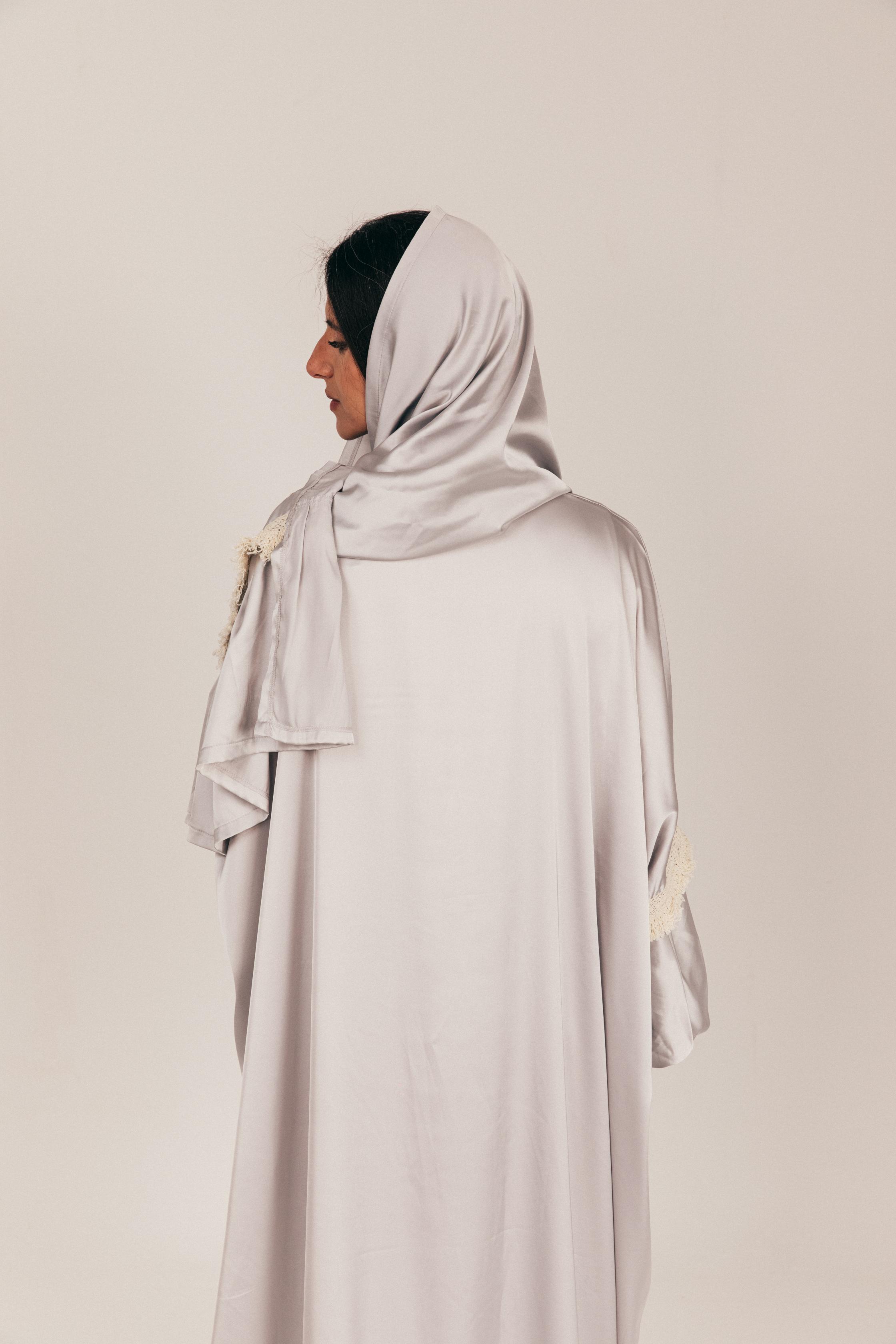 Silver Satin Prayer Wear with Scarf