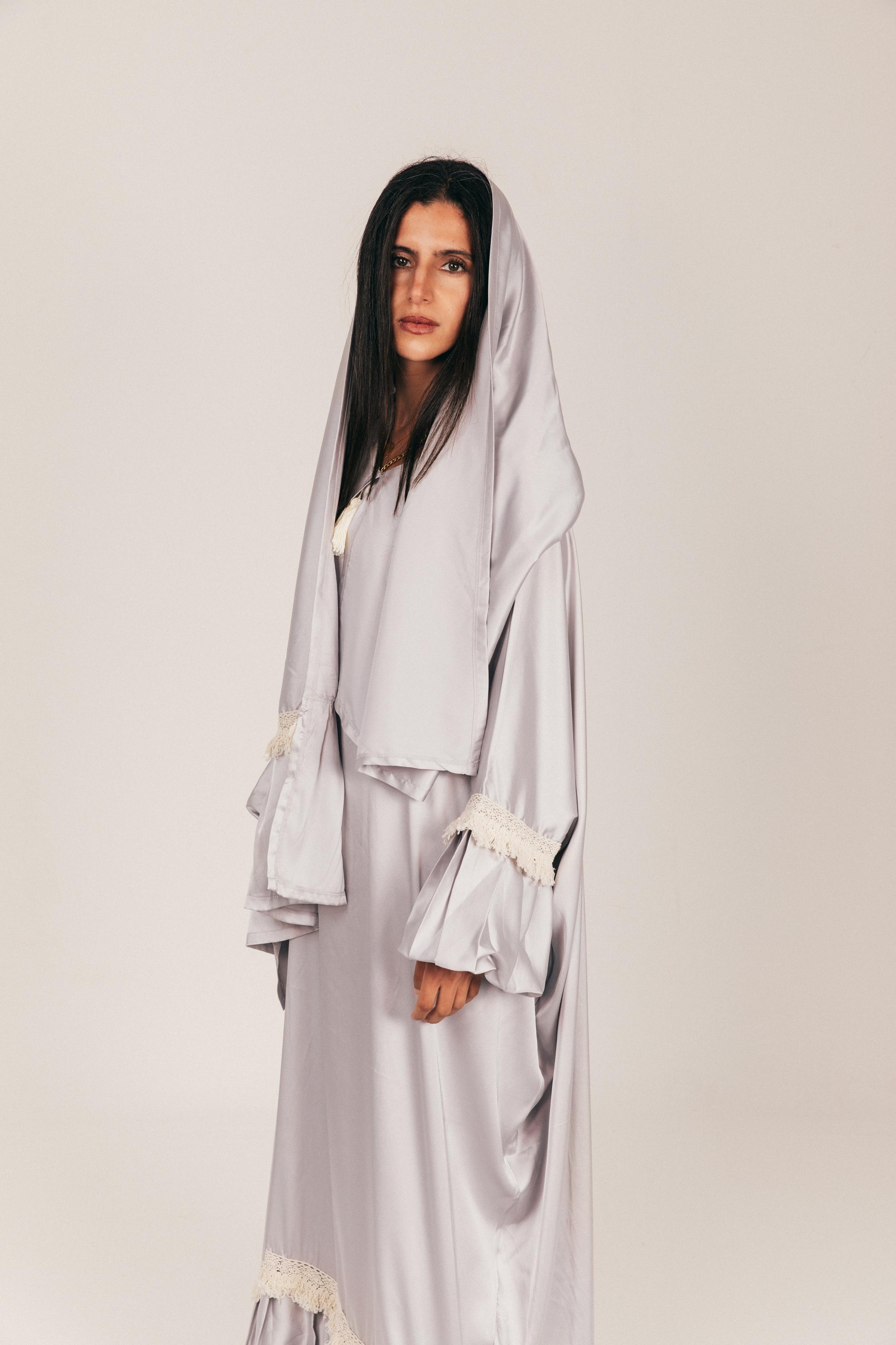 Silver Satin Prayer Wear with Scarf