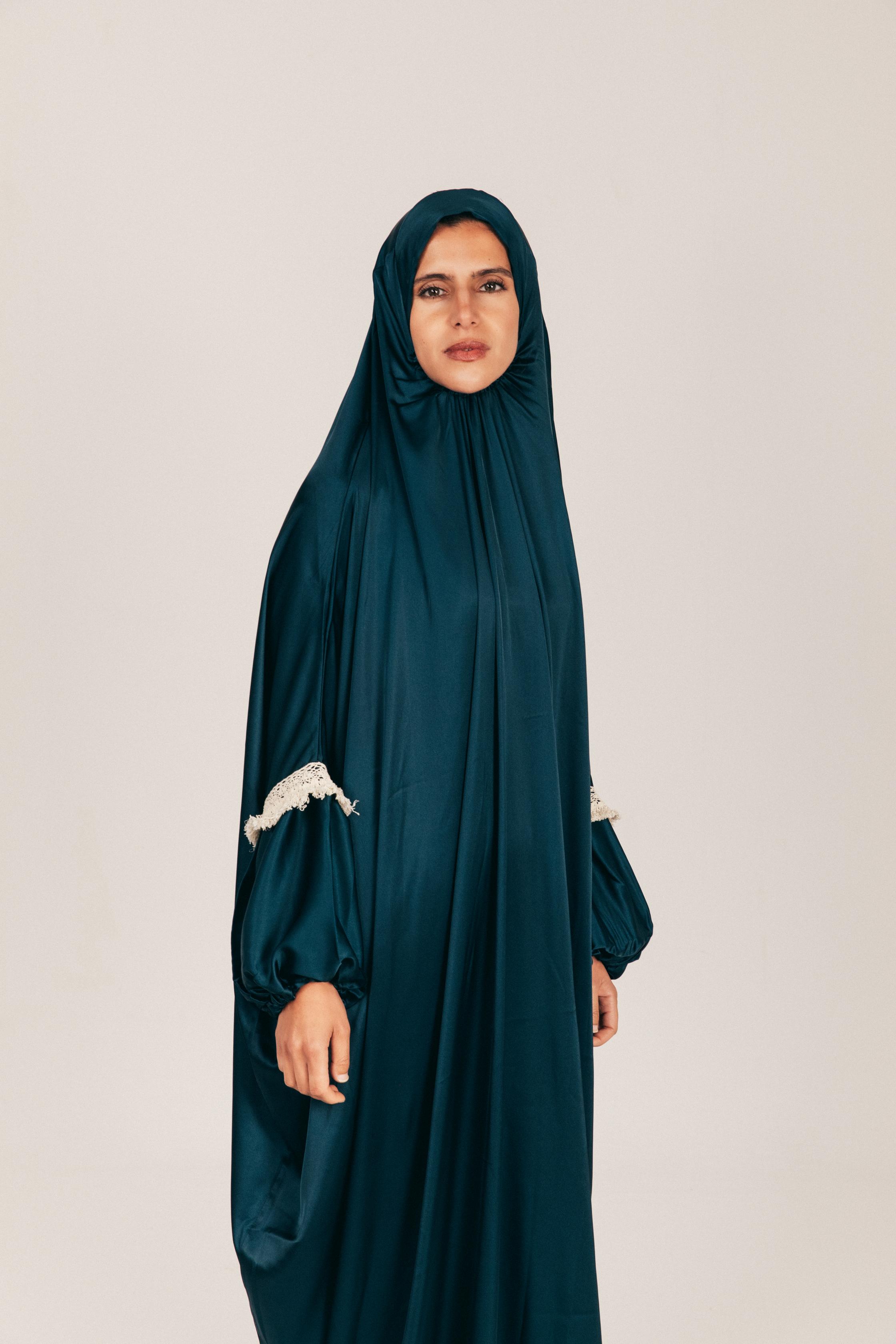 Teal Satin Khimar