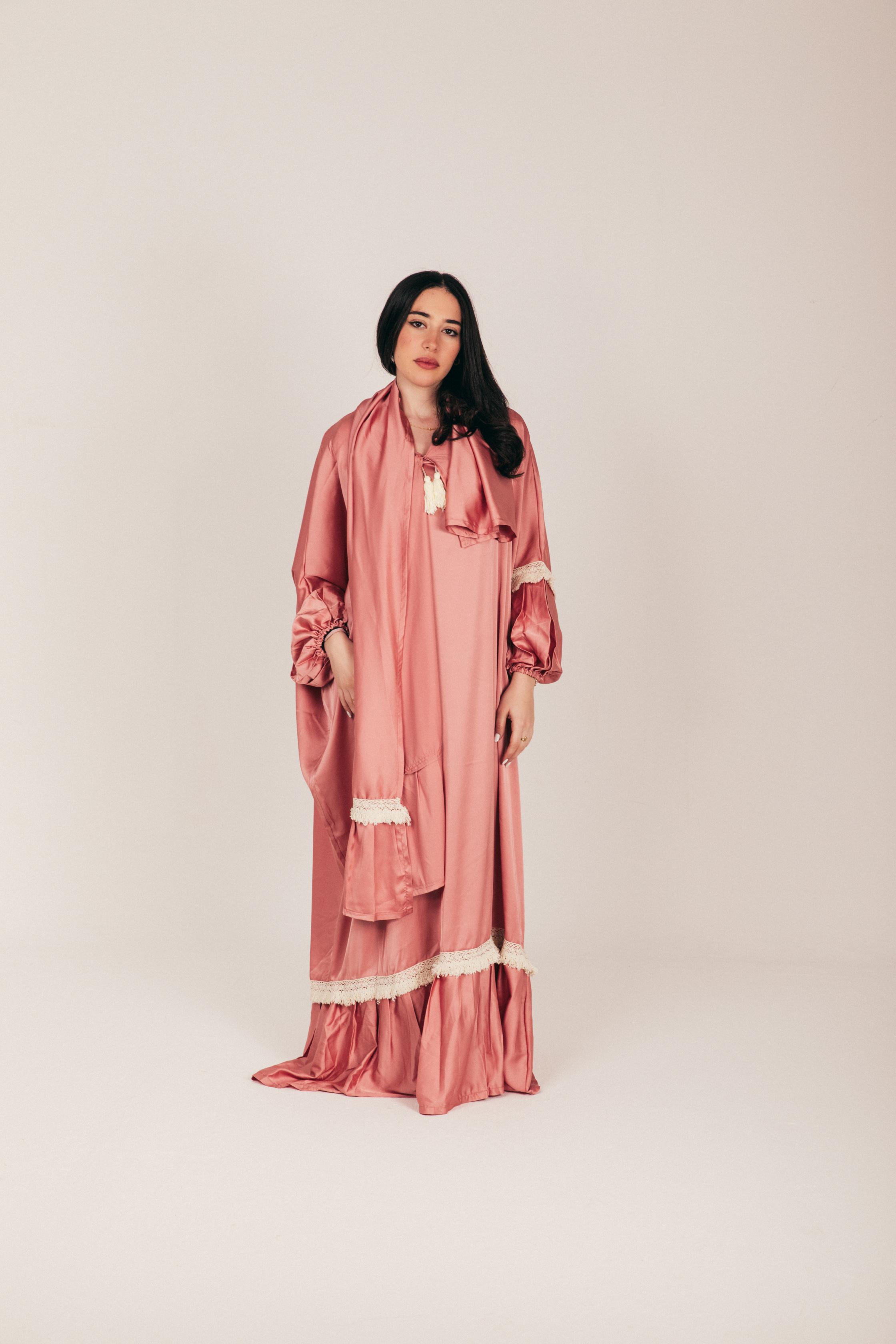 Nude Pink Satin Prayer Wear with Scarf