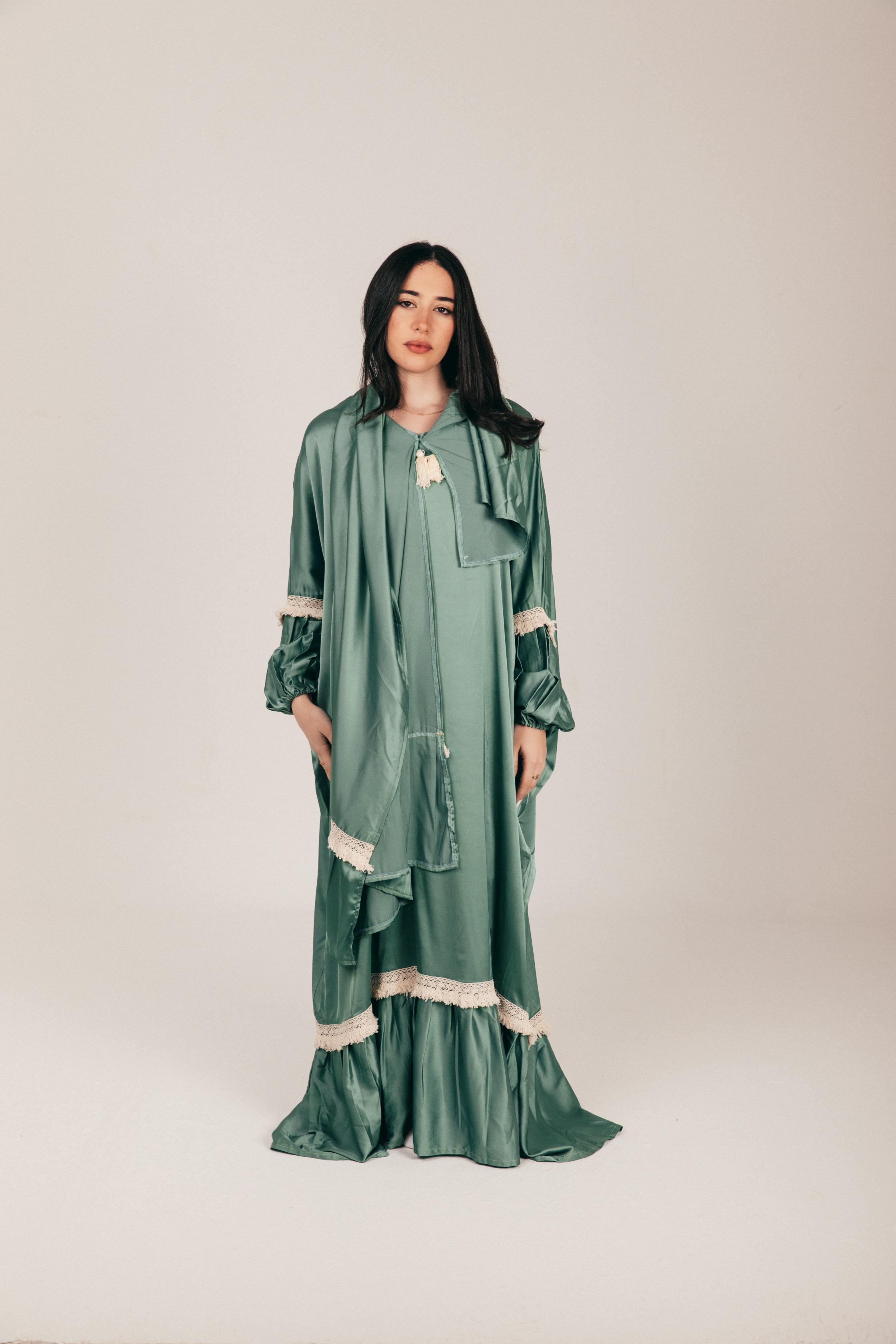 Mint Satin Prayer Wear with Scarf