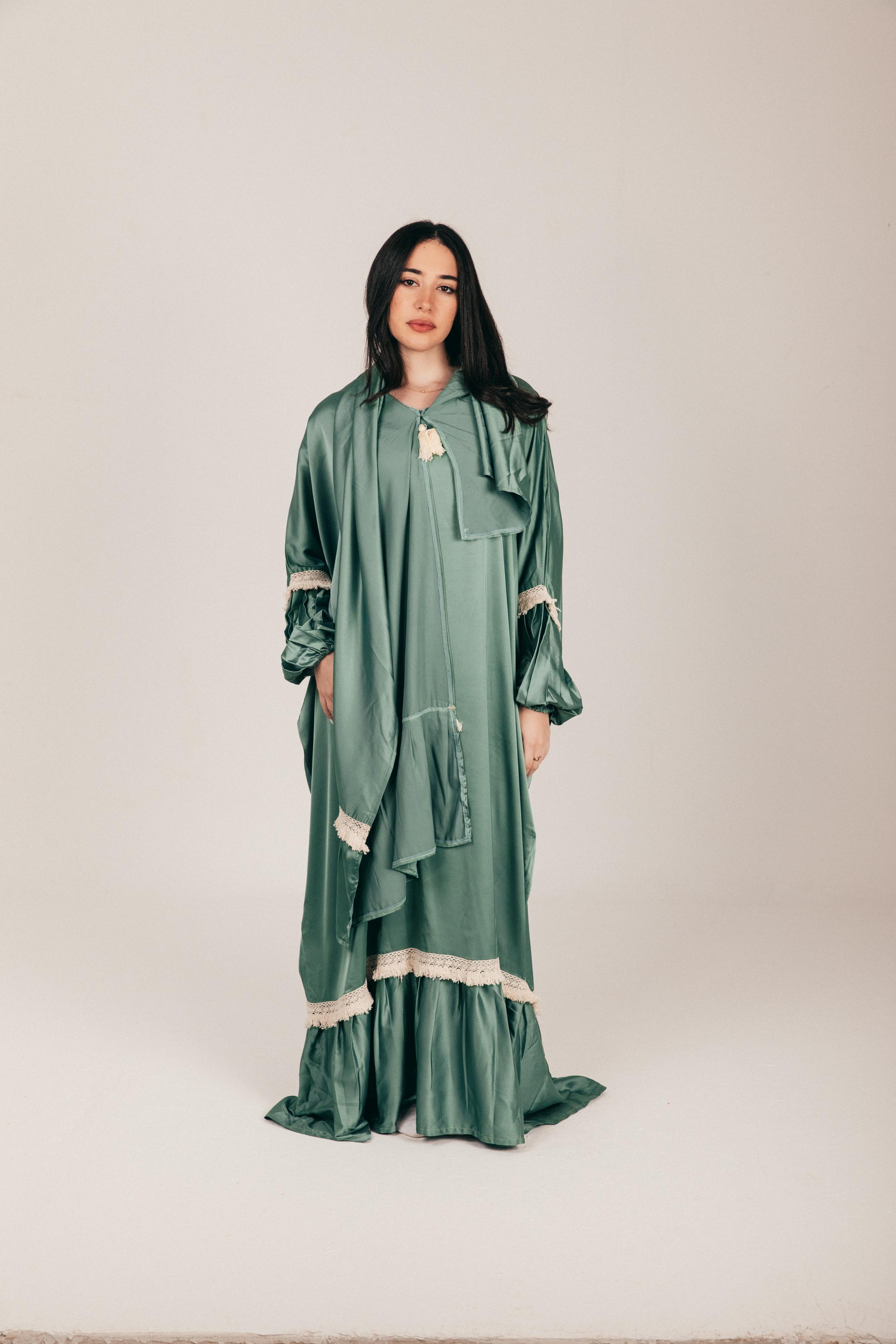 Mint Satin Prayer Wear with Scarf