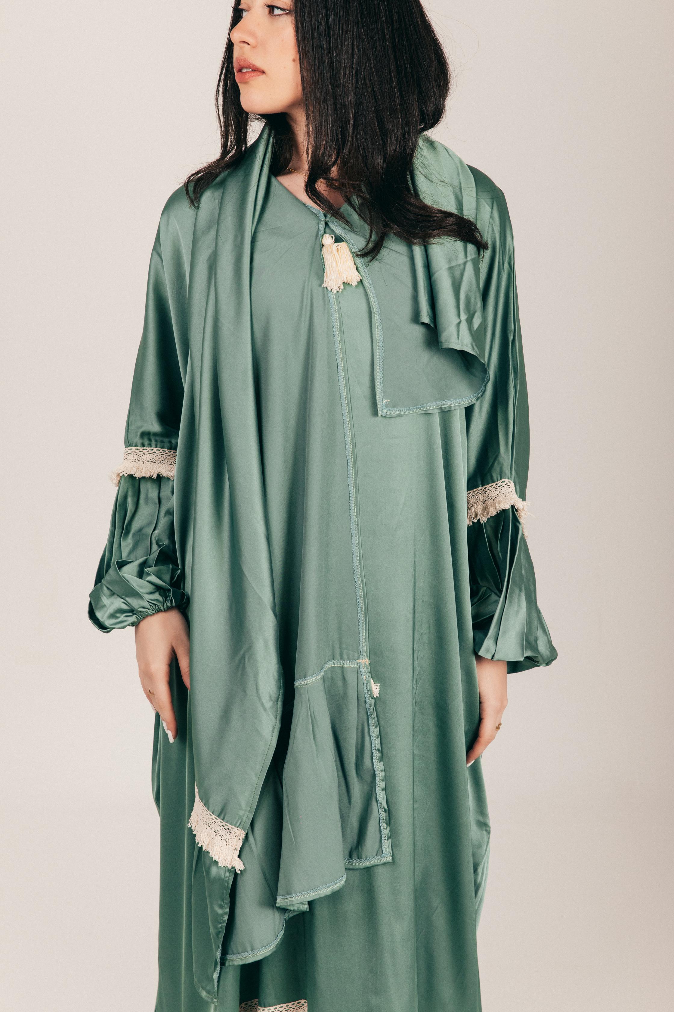 Mint Satin Prayer Wear with Scarf