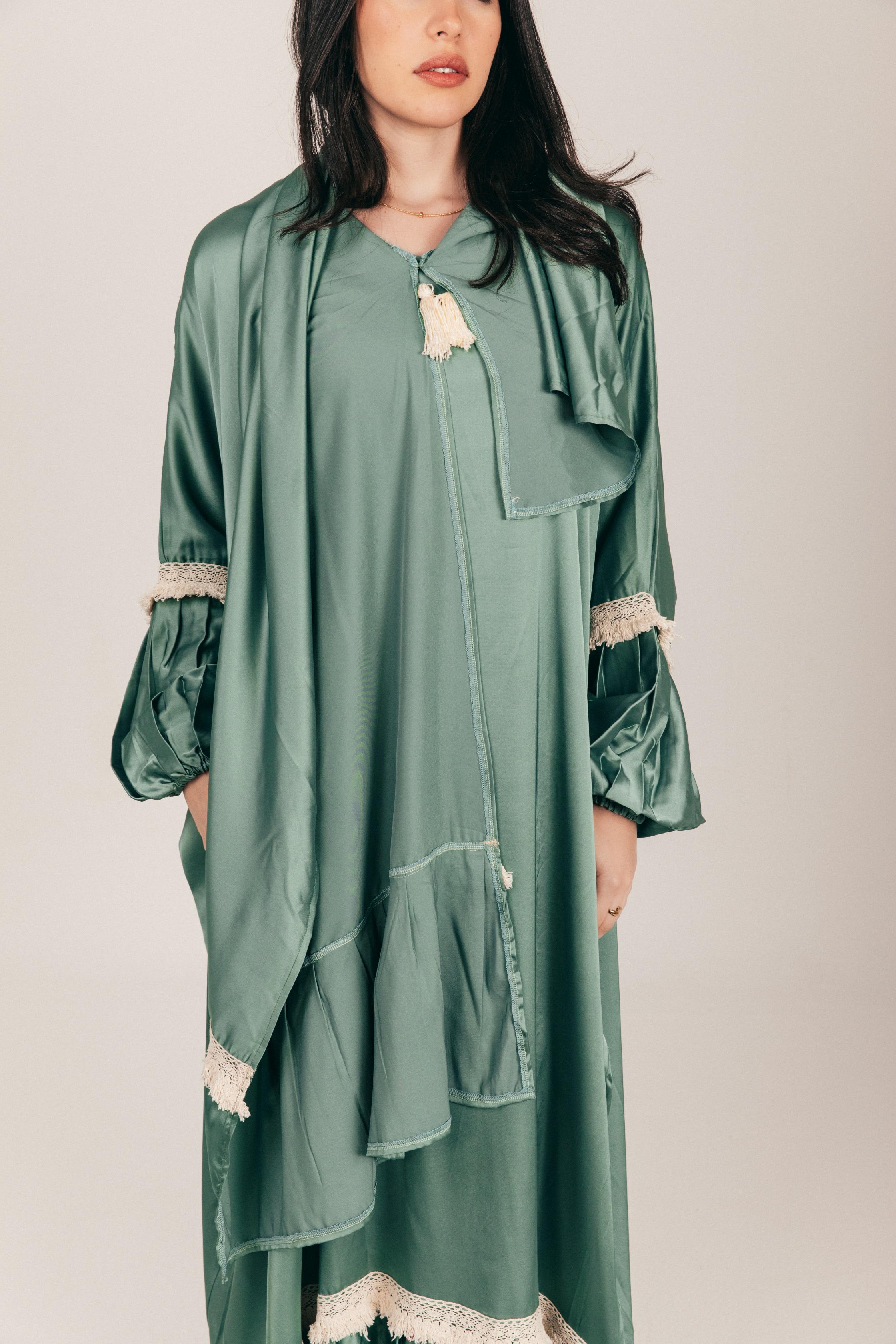 Mint Satin Prayer Wear with Scarf