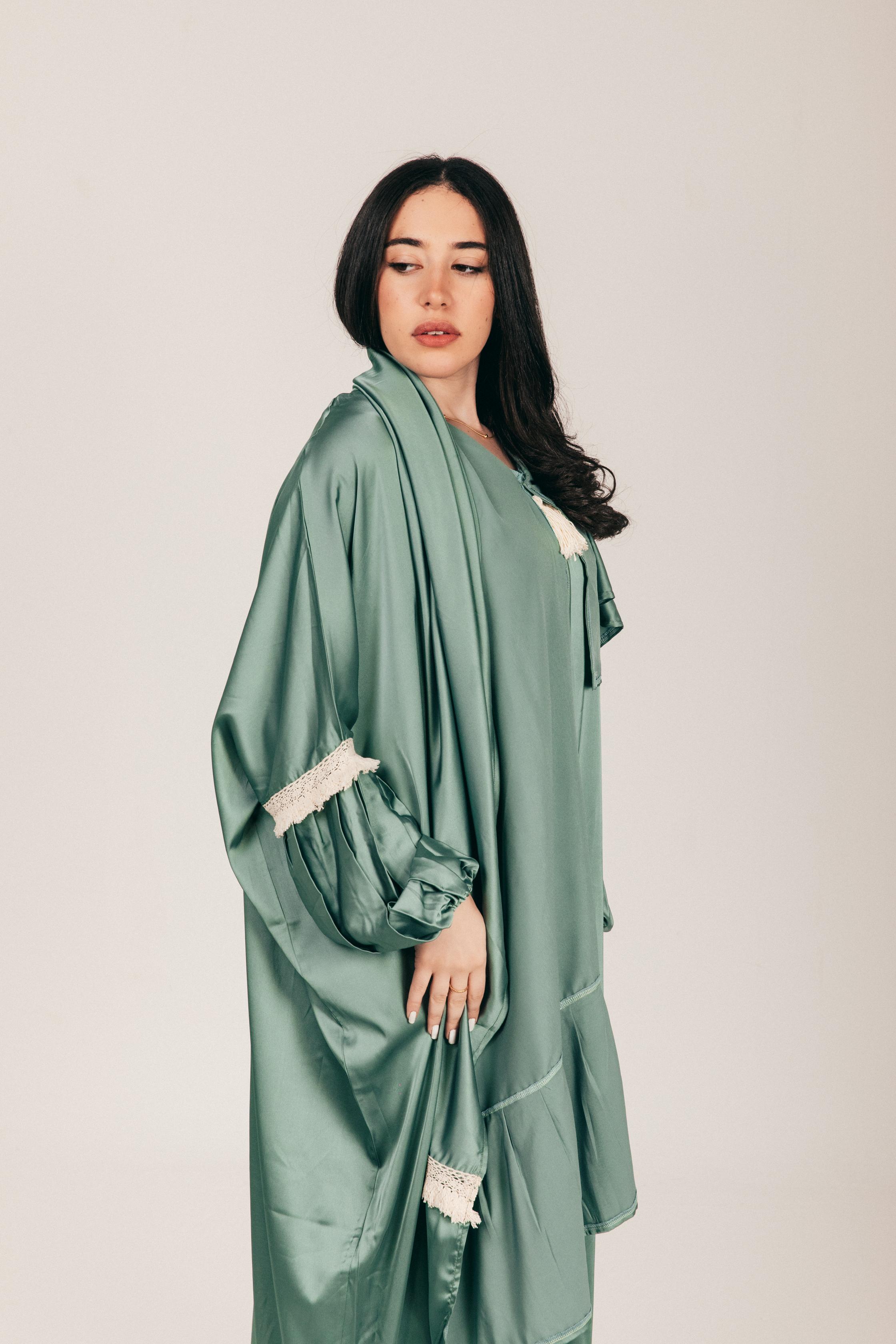 Mint Satin Prayer Wear with Scarf