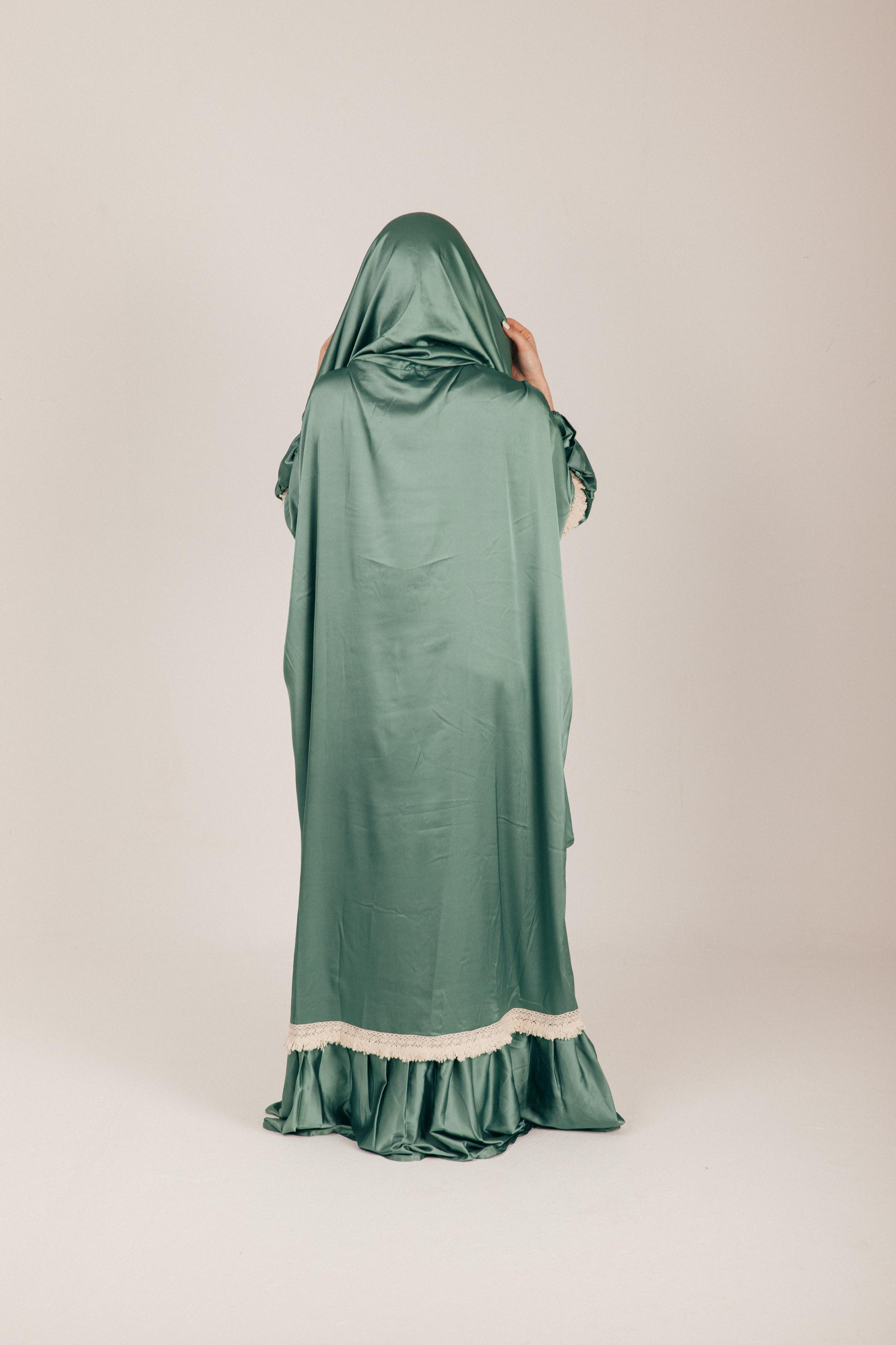 Mint Satin Prayer Wear with Scarf