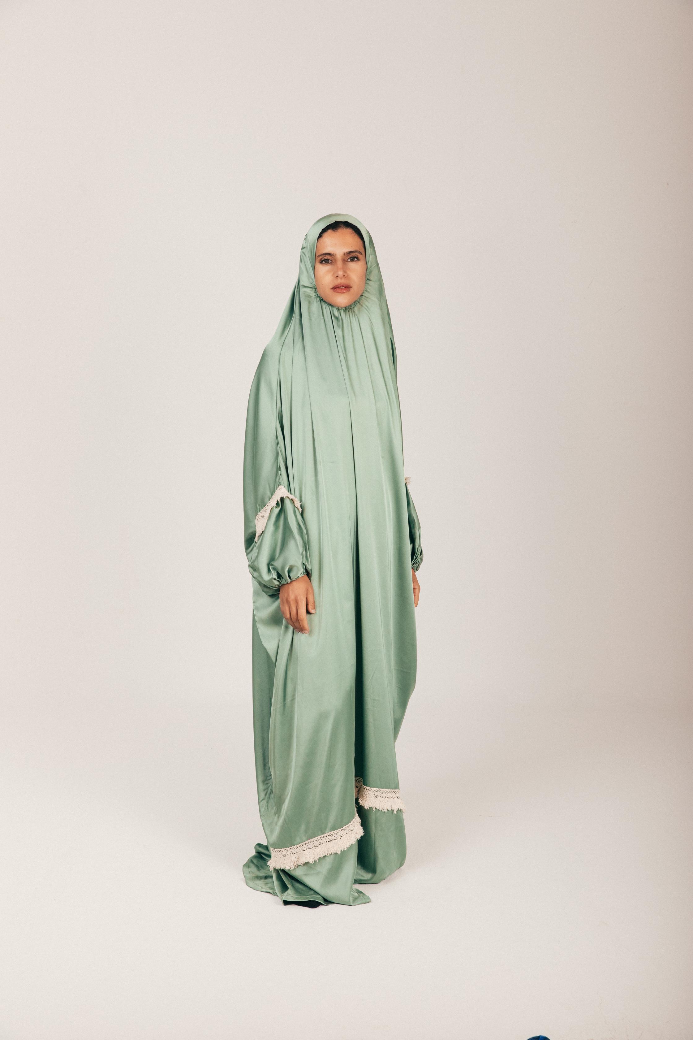 Mint Satin Khimar