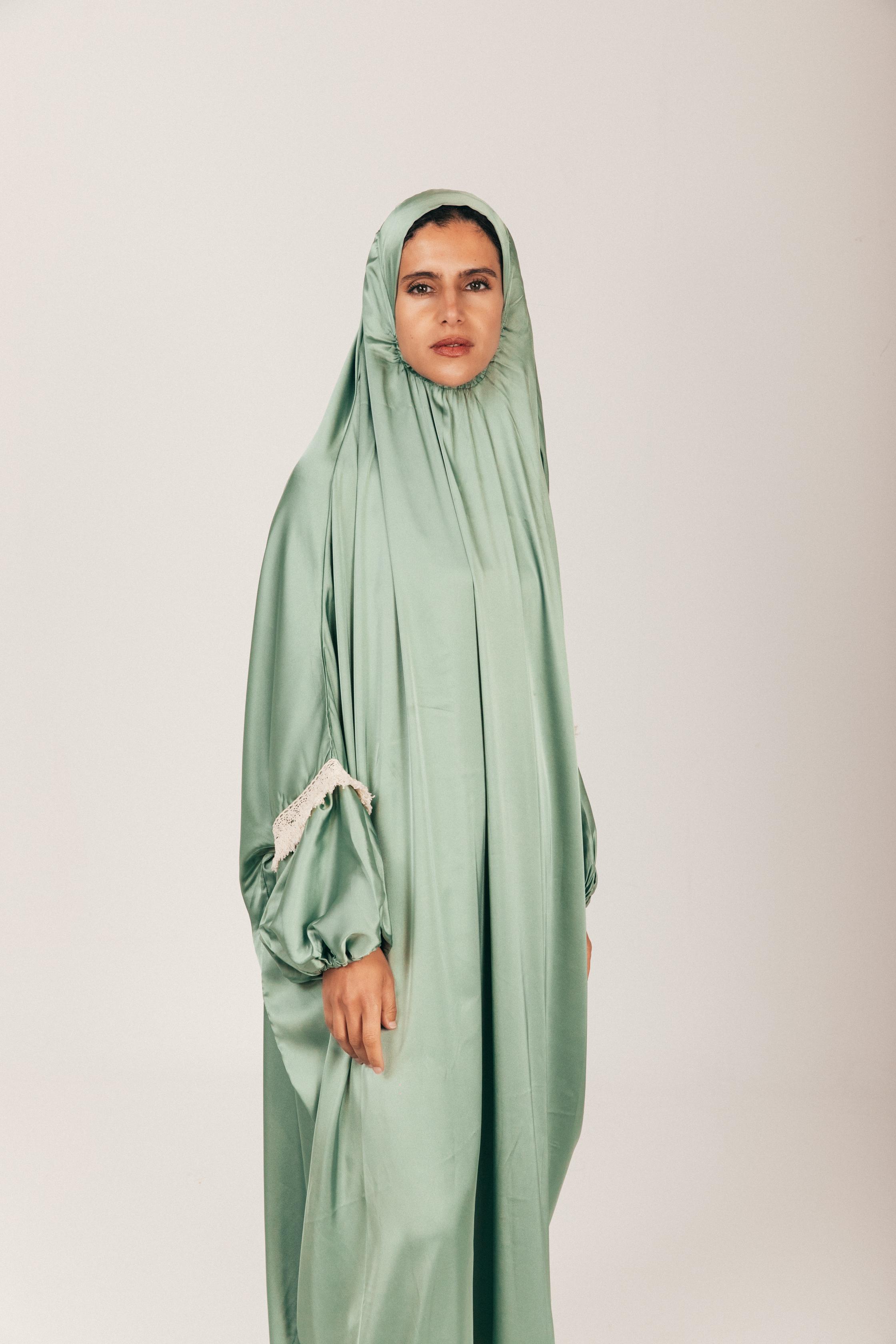 Mint Satin Khimar