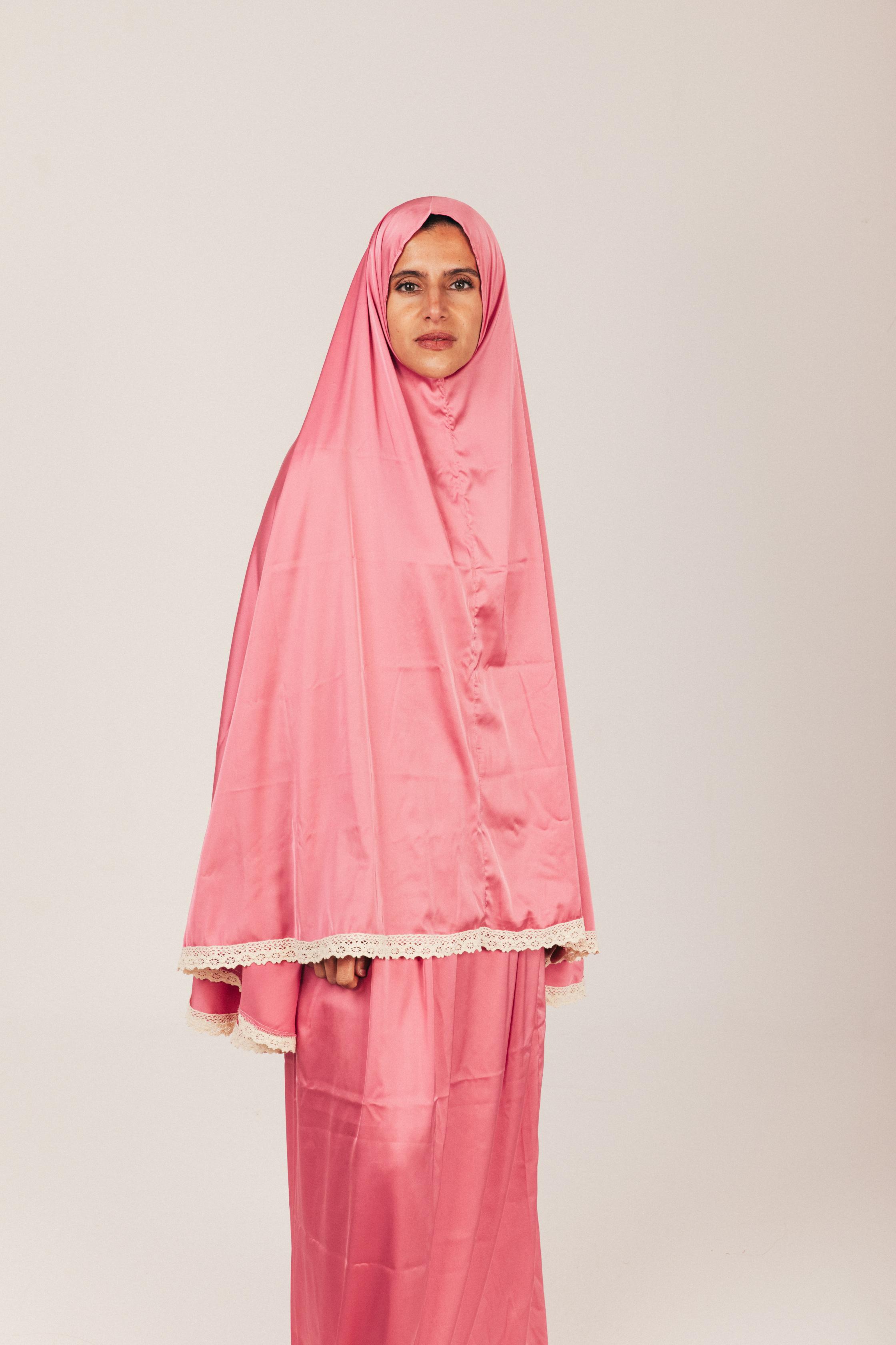 Nude Pink Satin Skirt & Khimar Set